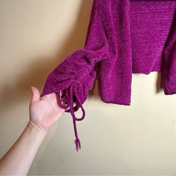 Free people Open Front Sweater Cardigan Hot Pink Cinched Tie Sleeves Women’s XS - Picture 3 of 14